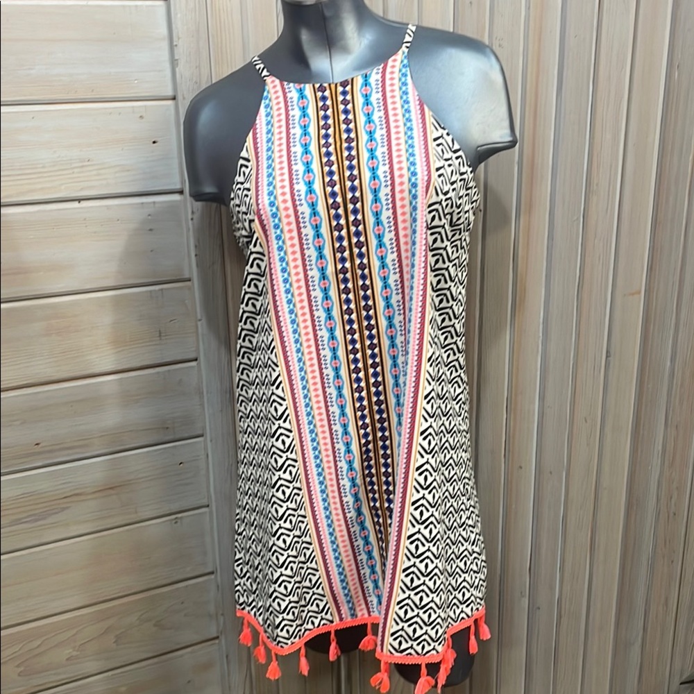 Black and White Halter Sundress Sleeveless Mini